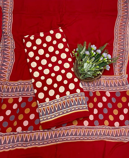 521C Crepe Polka Red Suit Fabric/ CKC Polka Story