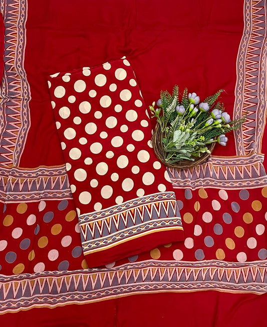 521C Crepe Polka Red Suit Fabric/ CKC Polka Story