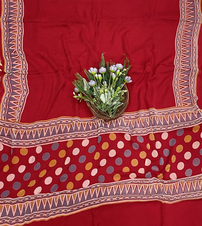 521C Crepe Polka Red Suit Fabric/ CKC Polka Story
