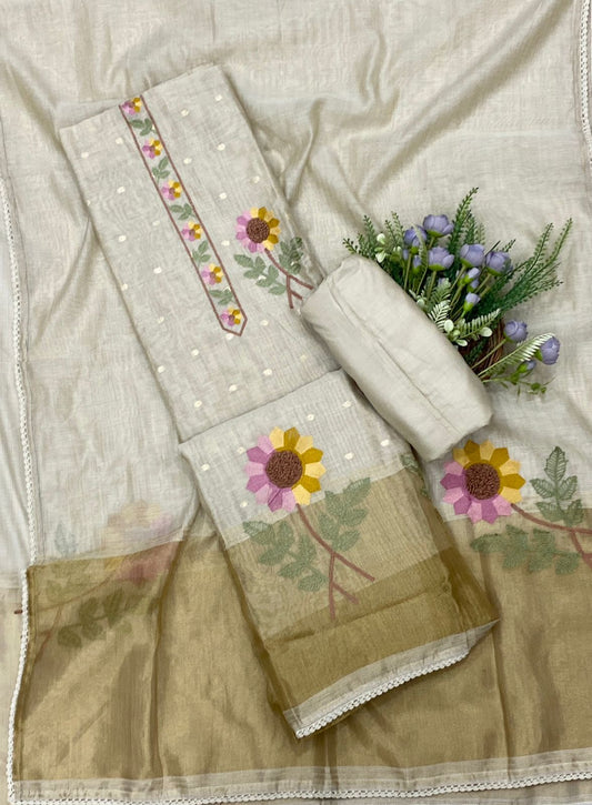 211C Mul Cotton Beige suit Fabric / CKC Mul Cotton