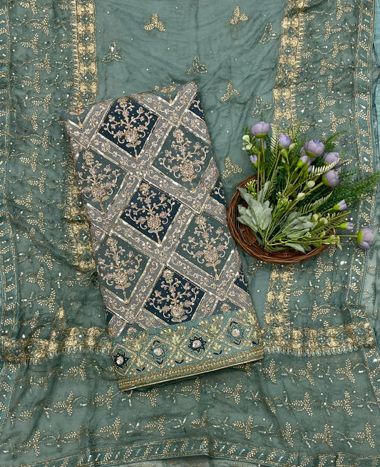 605C Silk Dark Green Suit Fabric/ CKC Partywear Collection