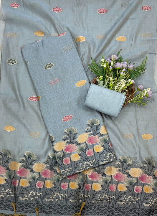 576C Jamdani Light Ice Blue  Suit Fabric / CKC Jamdani Suits