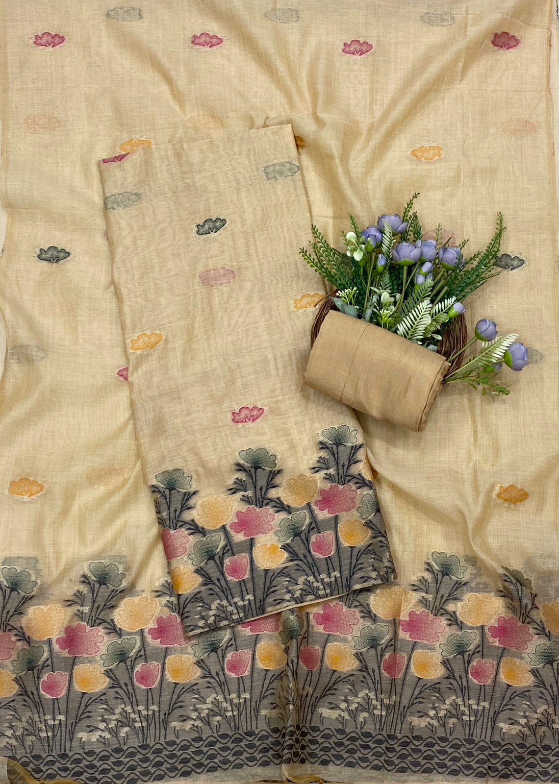 574C Jamdani Light Beige Suit Fabric / CKC Jamdani Suits