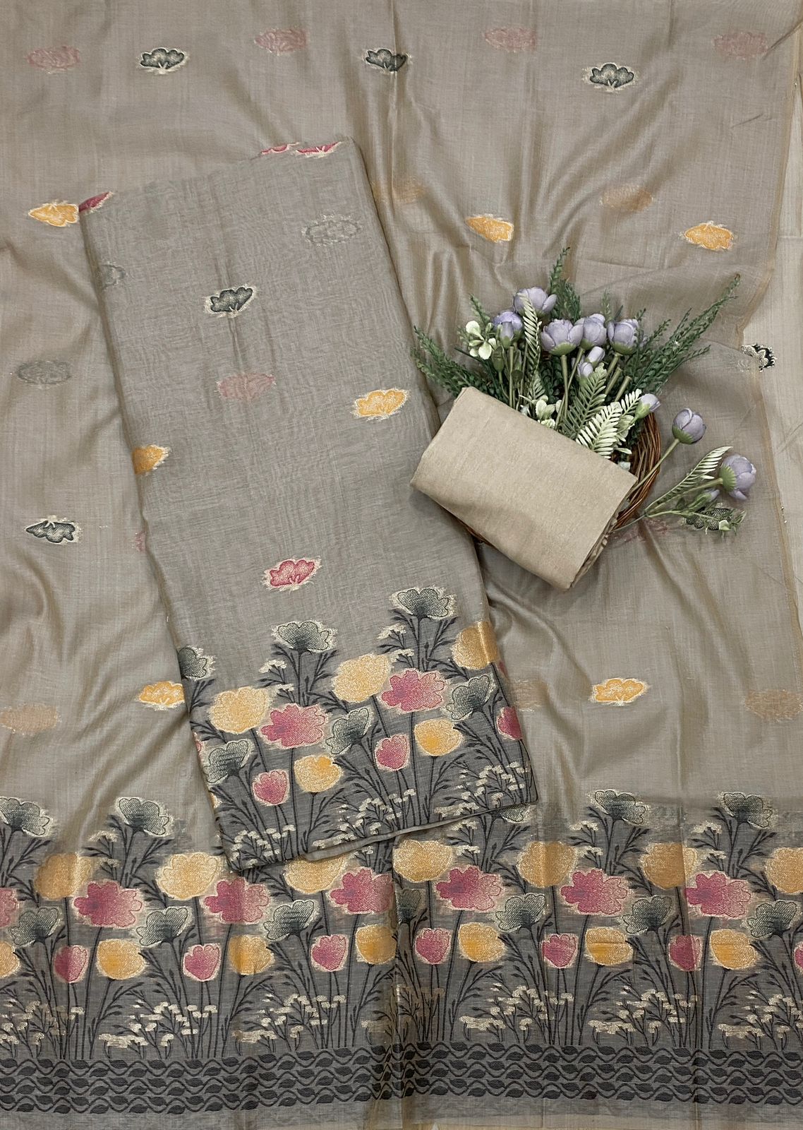 575C Jamdani Dusty Beige Suit Fabric / CKC Jamdani Suits