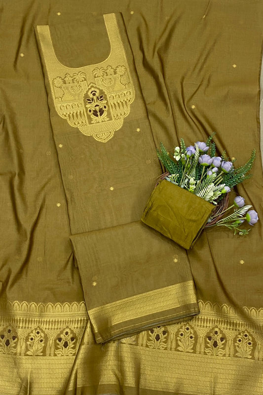 636C Jamdani Mehndi Green Suit Fabric / CKC Jamdani Suits