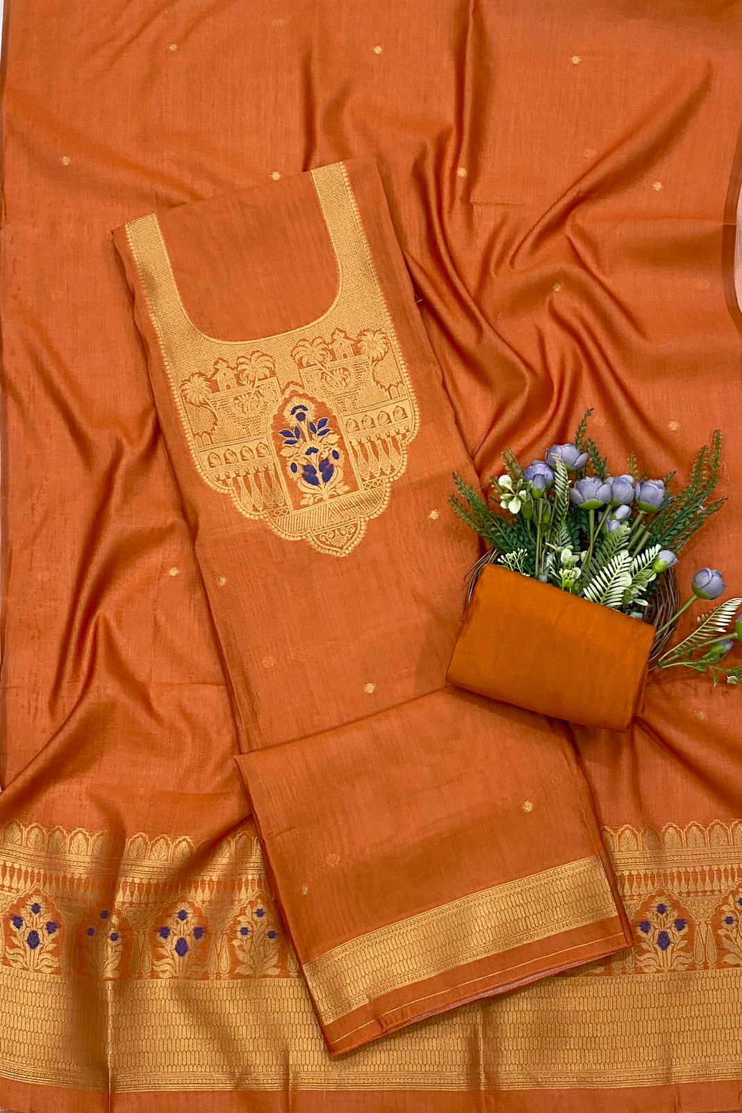 637C Jamdani Orange Suit Fabric / CKC Jamdani Suits