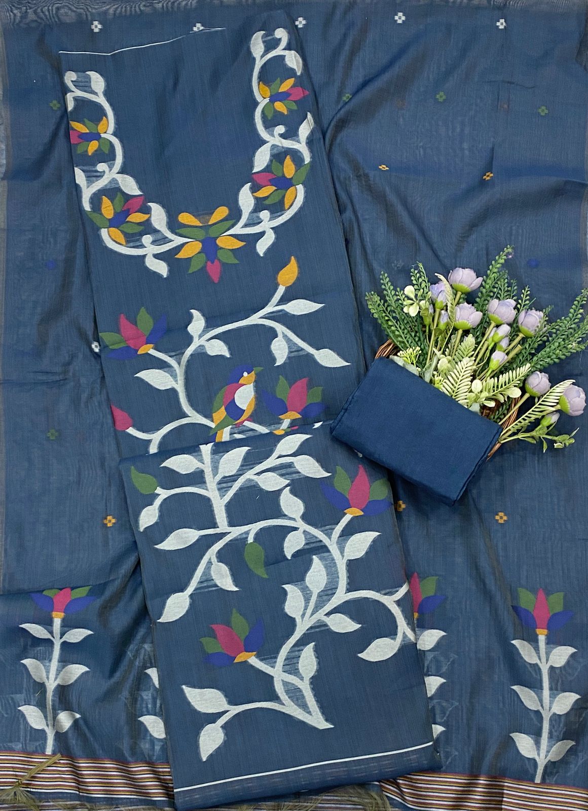 589C Jamdani Denim Blue Suit Fabric / CKC Jamdani Suits