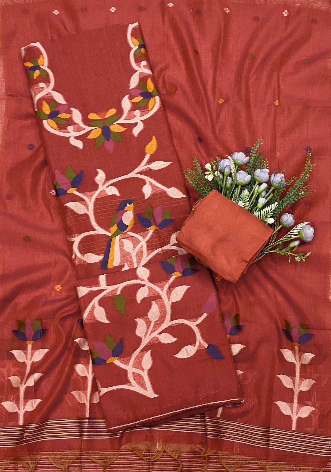 587C Jamdani Rust Red Suit Fabric / CKC Jamdani Suits