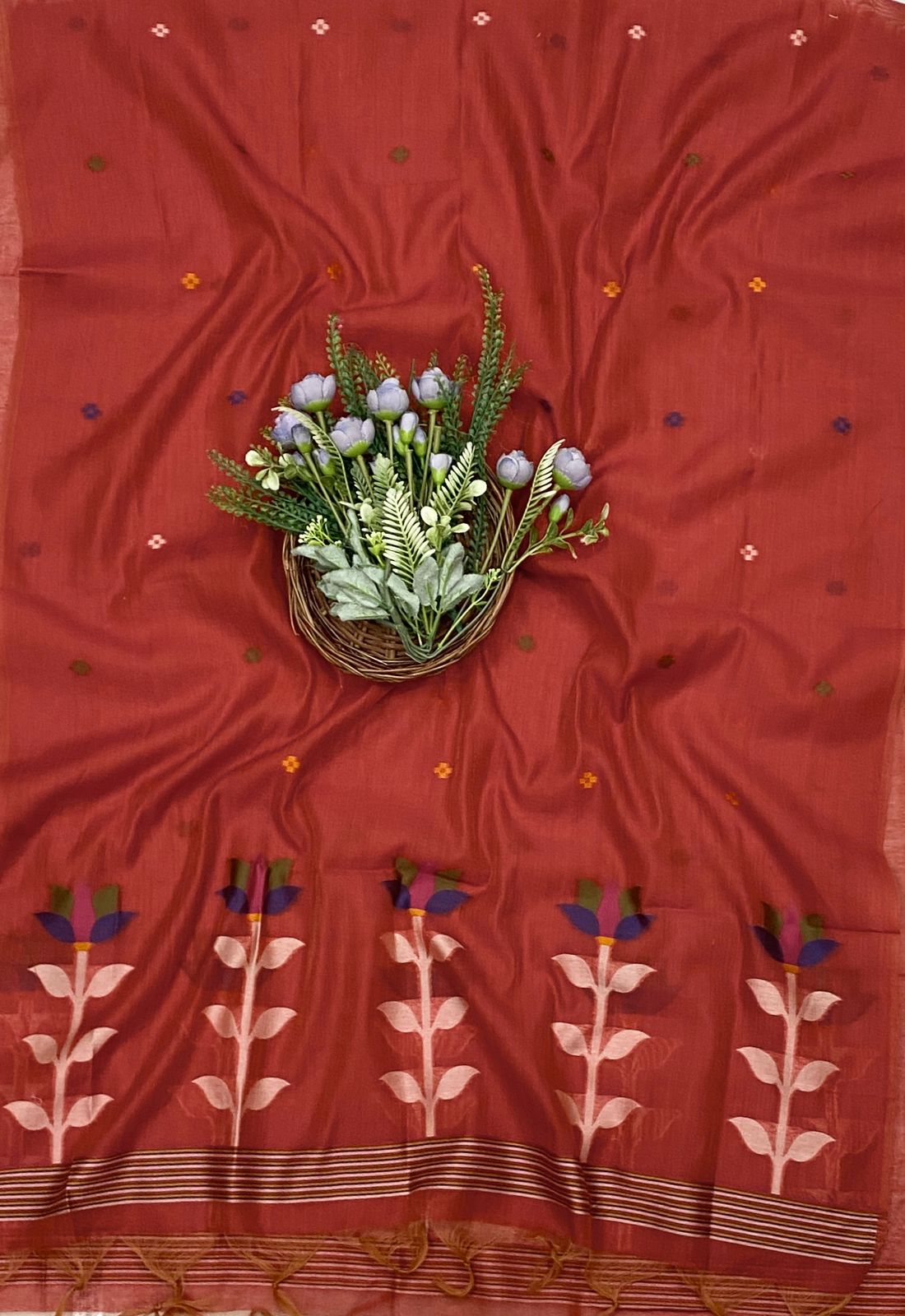587C Jamdani Rust Red Suit Fabric / CKC Jamdani Suits
