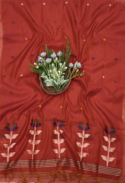 587C Jamdani Rust Red Suit Fabric / CKC Jamdani Suits