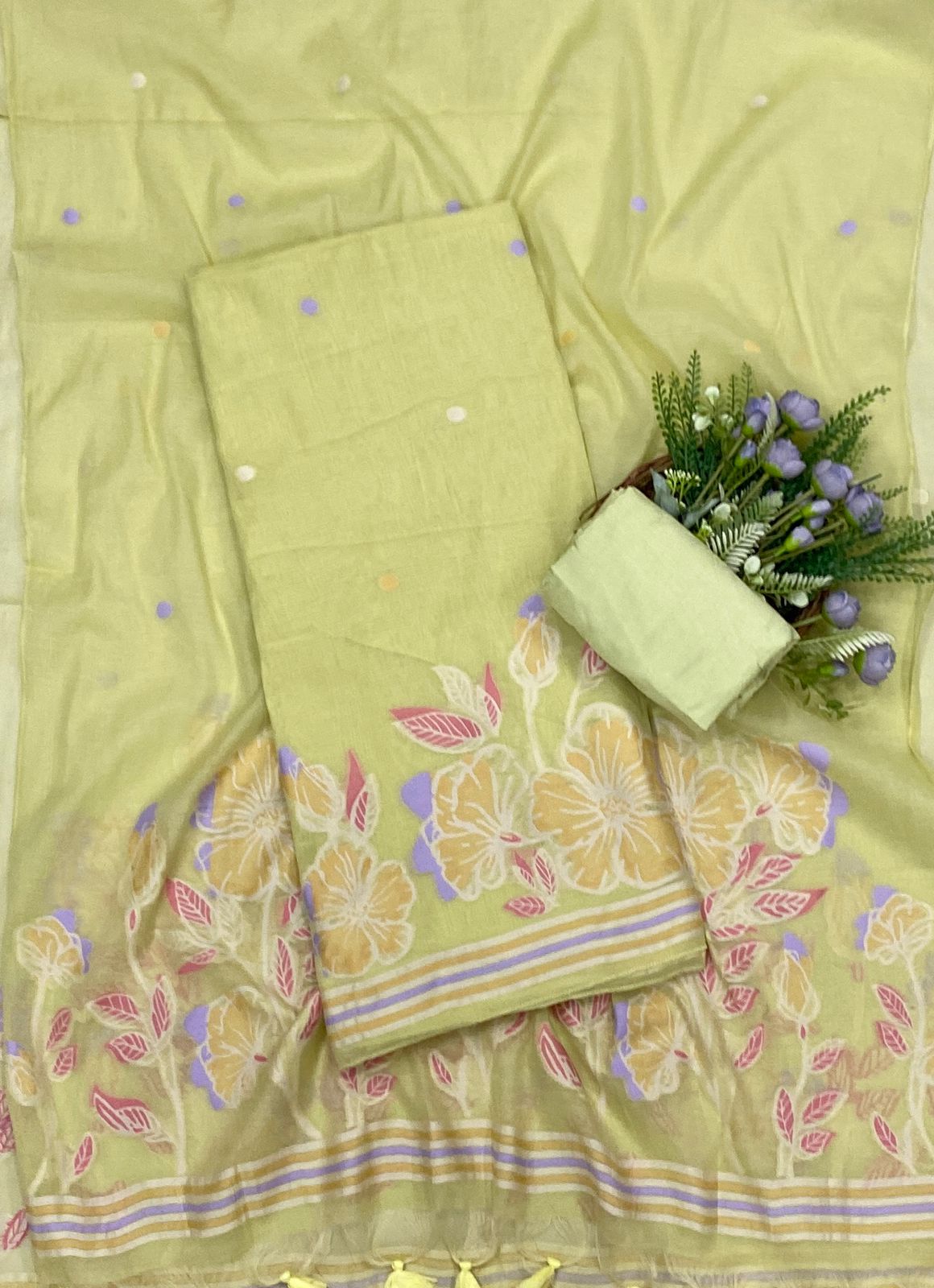 560C Mul Chanderi Lemon Suit Fabric/ CKC Mul Cotton