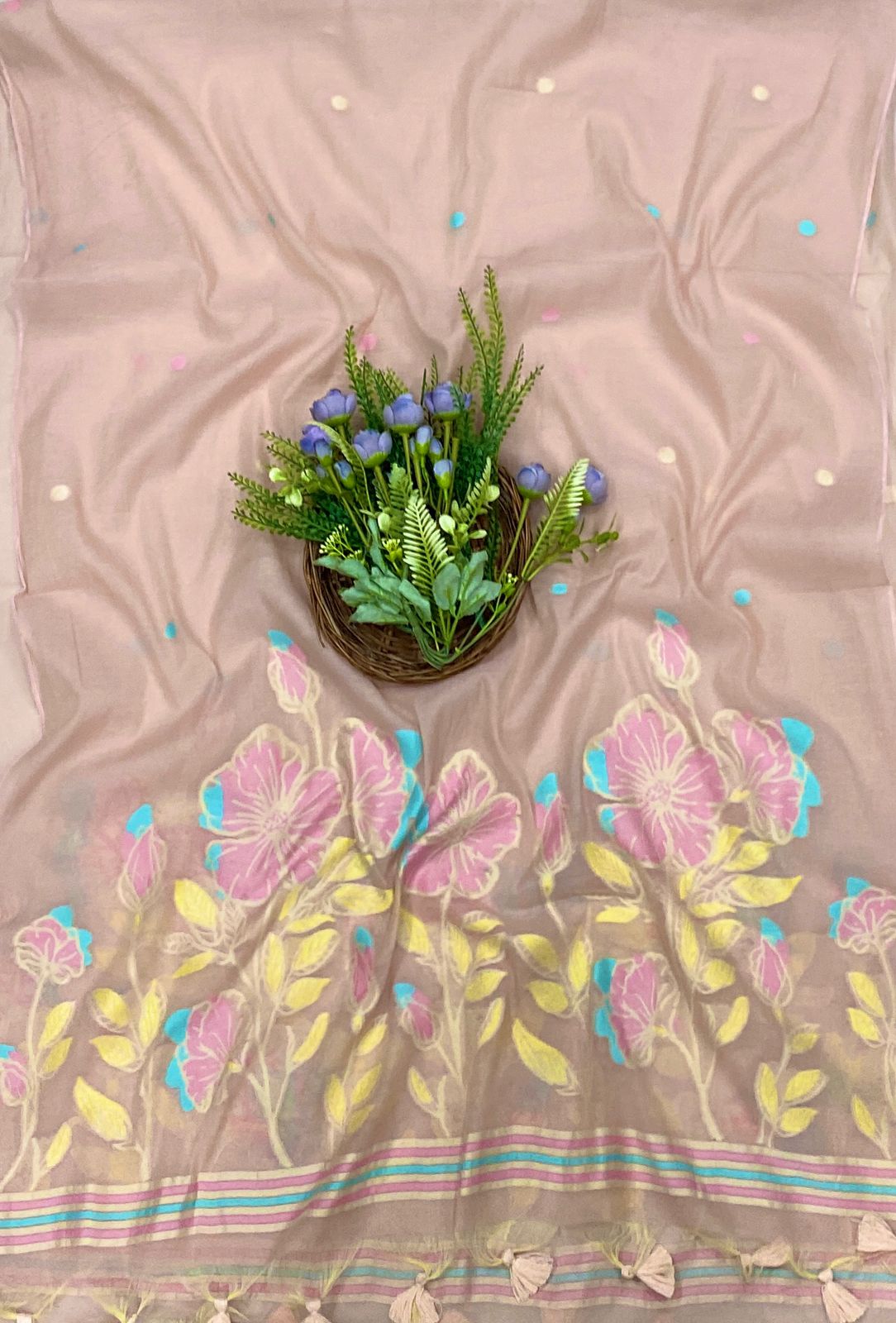 563C Mul Chanderi Peach Suit Fabric/ CKC Mul Cotton