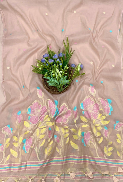 563C Mul Chanderi Peach Suit Fabric/ CKC Mul Cotton