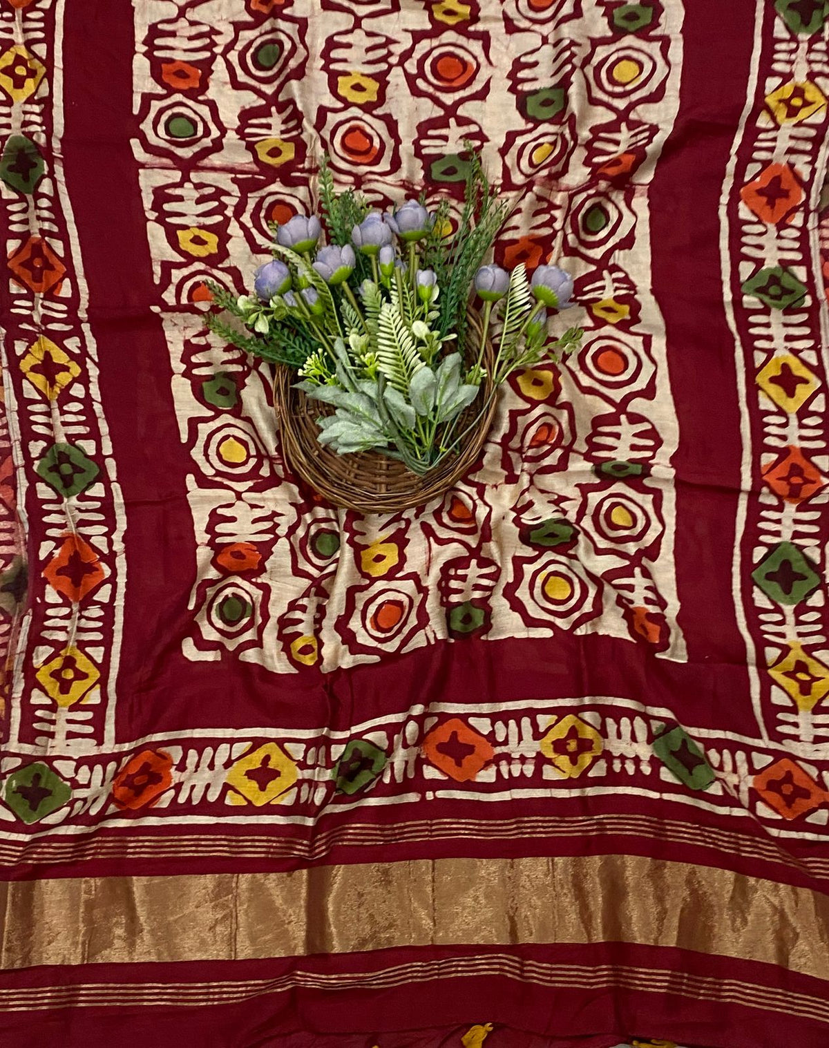 602C Jaipuri Modal Silk Mustard With Red Suit Fabric / CKC Jaipuri Suits