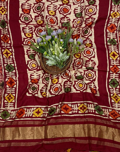602C Jaipuri Modal Silk Mustard With Red Suit Fabric / CKC Jaipuri Suits