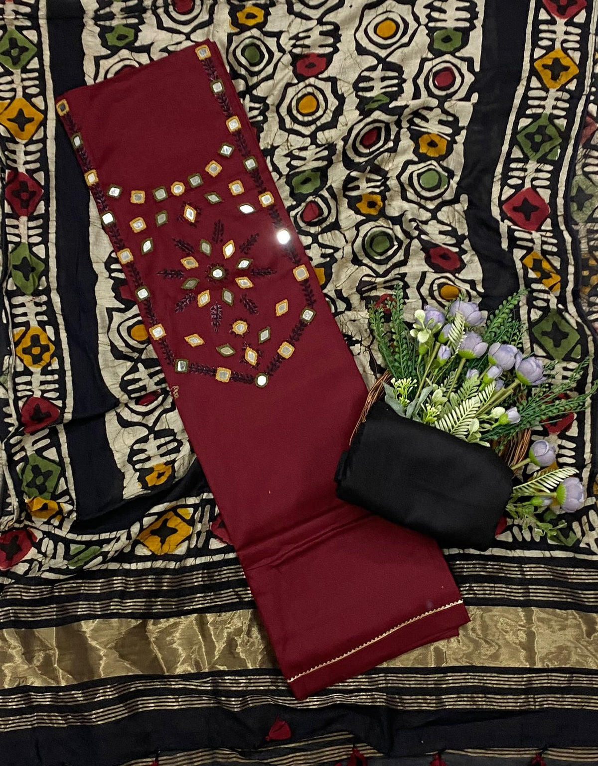 604C Jaipuri Modal Silk Maroon Suit Fabric / CKC Jaipuri Suits
