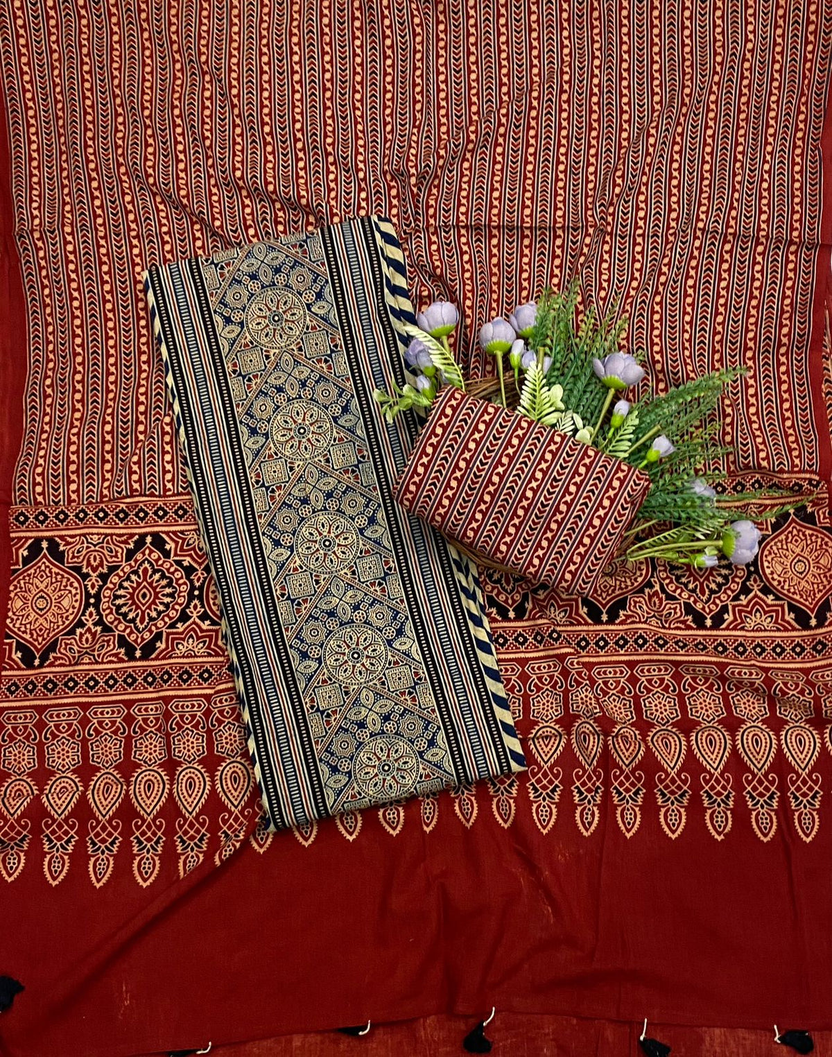 548C Cotton Red With Black Suit Fabric / CKC Cotton Bazaar