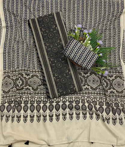 549C Cotton Cream With Black Suit Fabric / CKC Cotton Bazaar