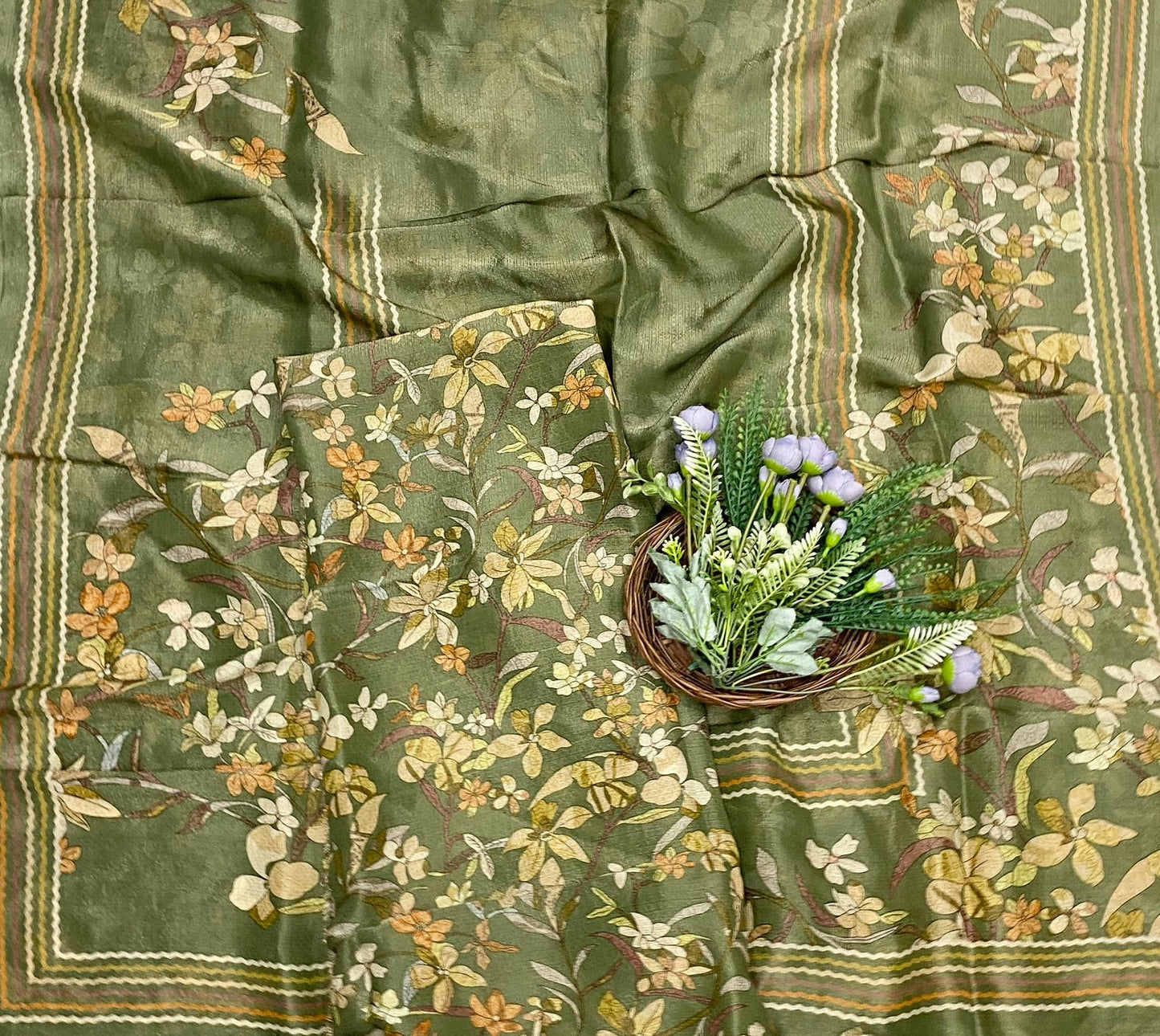 621C Shimmer Tassar Mehndi Green Fabric/ CKC Tassar Suits
