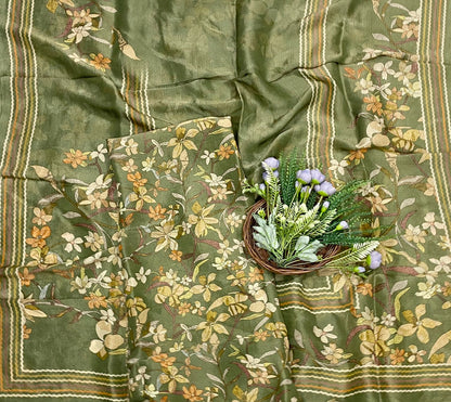 621C Shimmer Tassar Mehndi Green Fabric/ CKC Tassar Suits