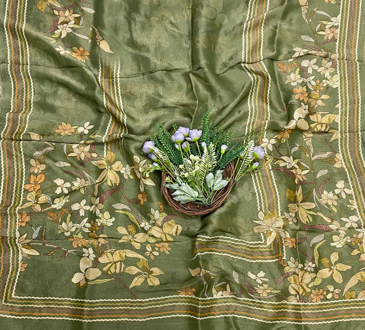 621C Shimmer Tassar Mehndi Green Fabric/ CKC Tassar Suits