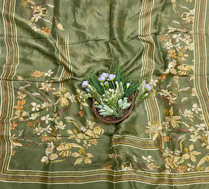 621C Shimmer Tassar Mehndi Green Fabric/ CKC Tassar Suits