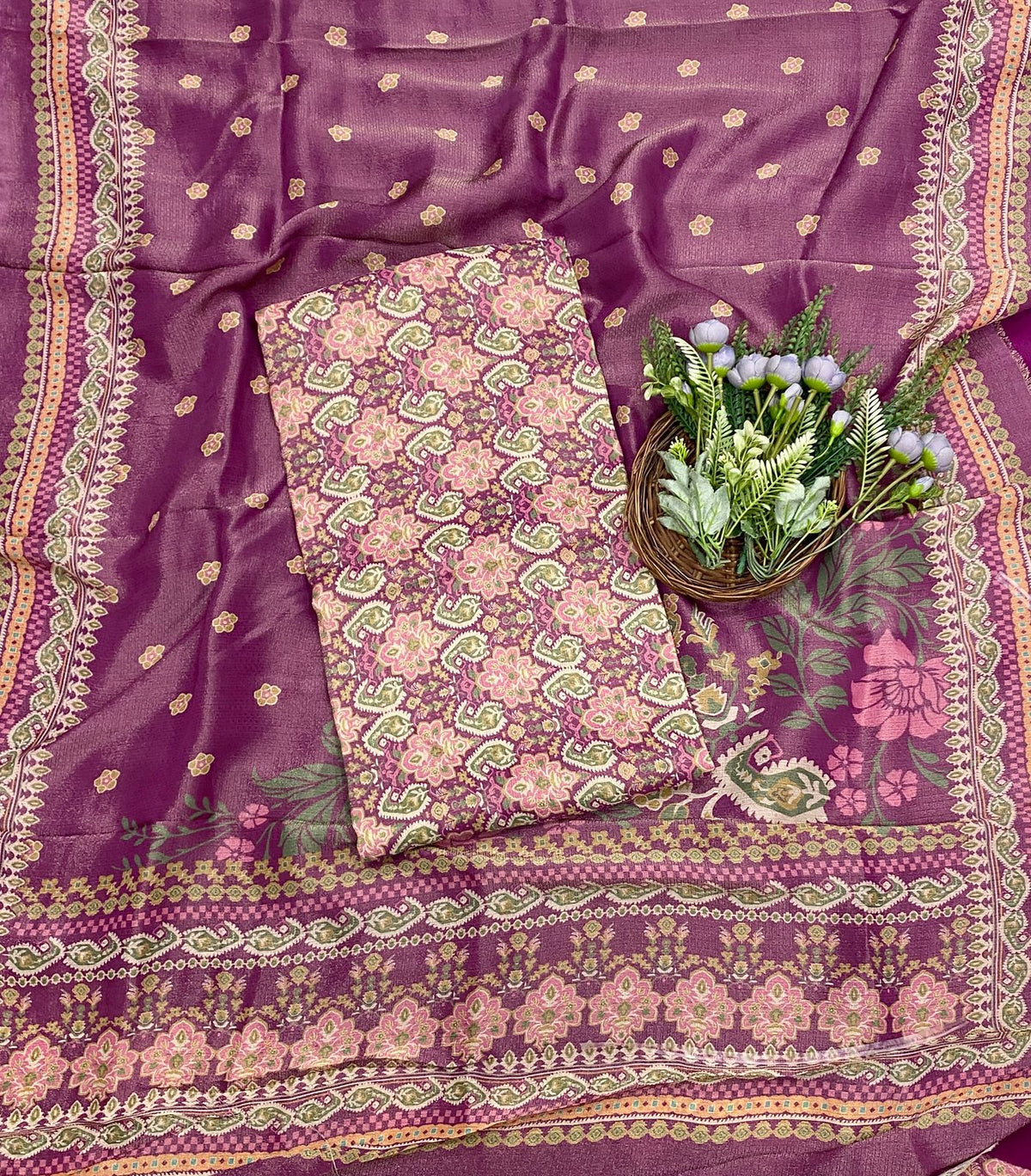 615C Shimmer Tassar Dark Pink Fabric/ CKC Tassar Suits