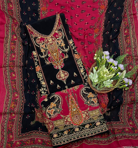 536C Crepe Black With Dark Pink Suit Fabric/ CKC Partywear Collection
