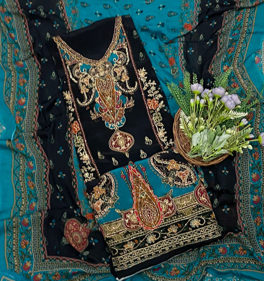 534C Crepe Black With Dark Sea Green Suit Fabric/ CKC Partywear Collection