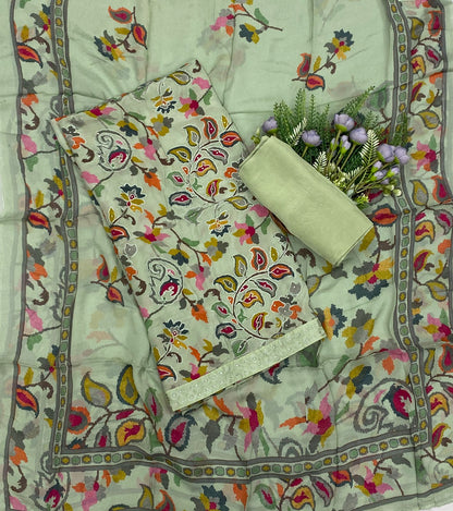620C Crepe Aari Embroidery Pista Green Suit Fabric / CKC Crepe Suits