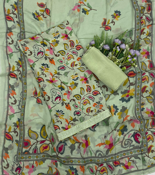 620C Crepe Aari Embroidery Pista Green Suit Fabric / CKC Crepe Suits