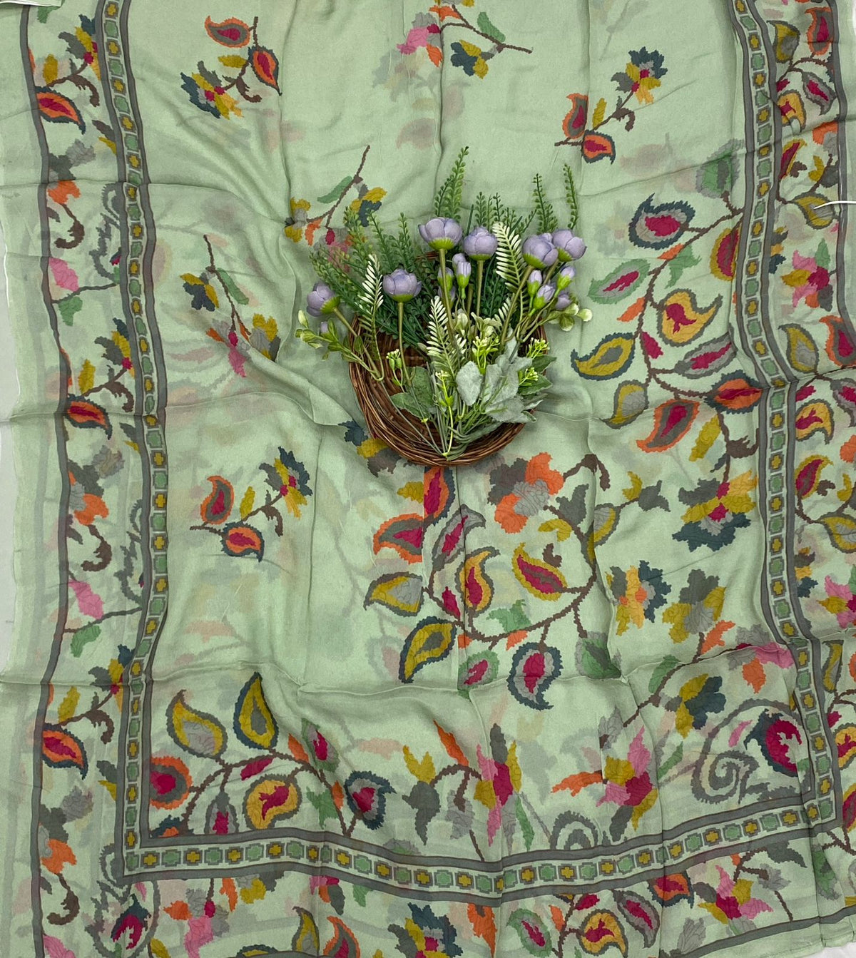 620C Crepe Aari Embroidery Pista Green Suit Fabric / CKC Crepe Suits