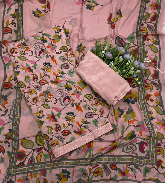 619C Crepe Aari Embroidery Dusty Pink Suit Fabric / CKC Crepe Suits