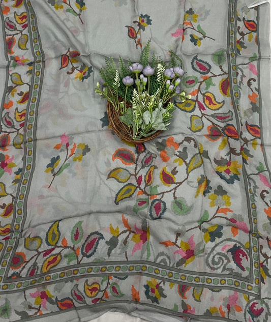 616C Crepe Aari Embroidery  Grey Suit Fabric / CKC Crepe Suits