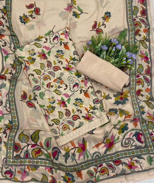 617C Crepe Aari Embroidery Skin Suit Fabric / CKC Crepe Suits