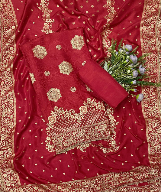 656C Dola Silk Red Suit Fabric/ CKC Partywear Collection