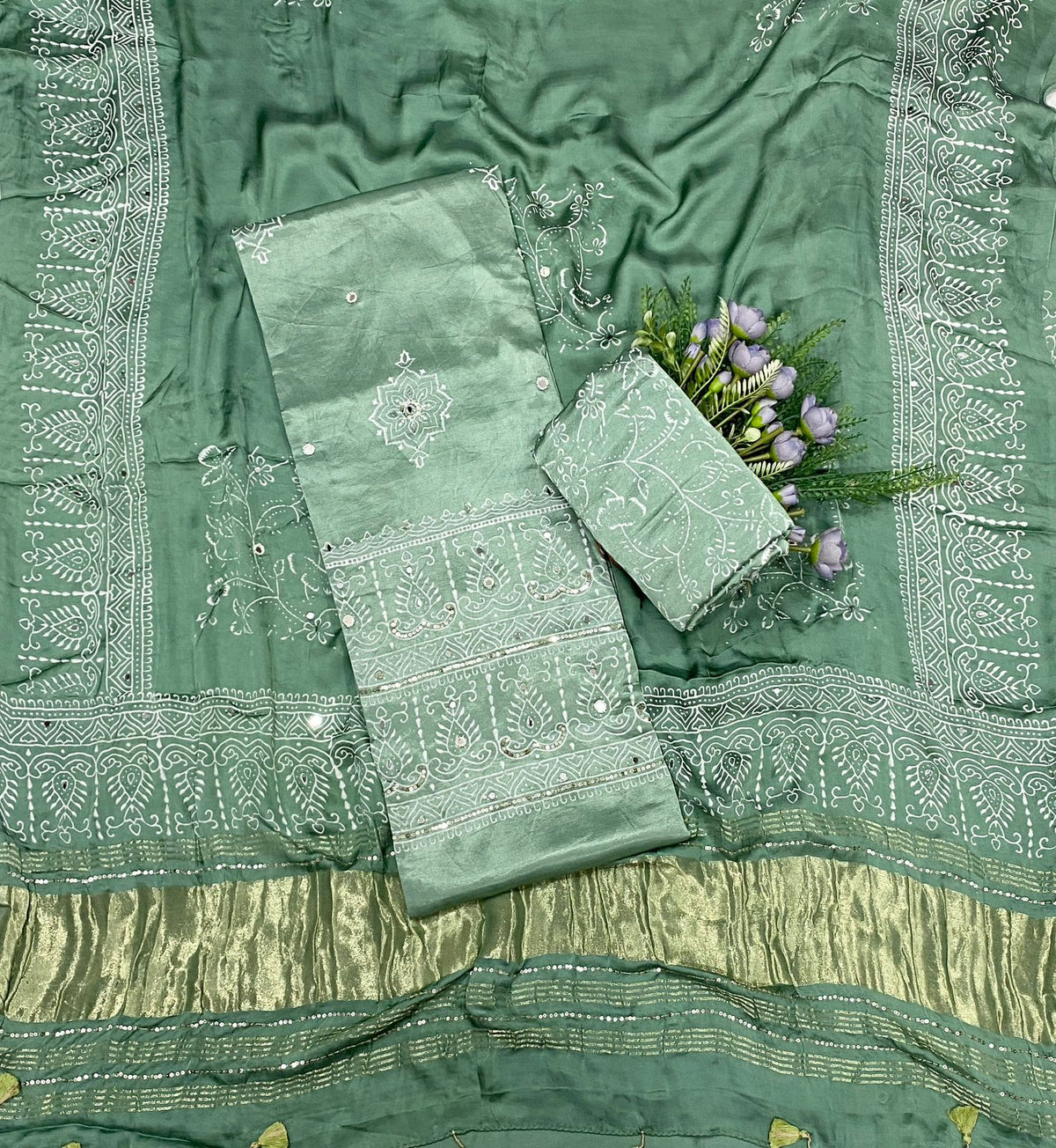 647C Jaipuri Modal Silk Green Suit Fabric / CKC Jaipuri Suits