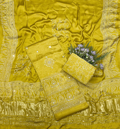 648C Jaipuri Modal Silk Yellow Suit Fabric / CKC Jaipuri Suits