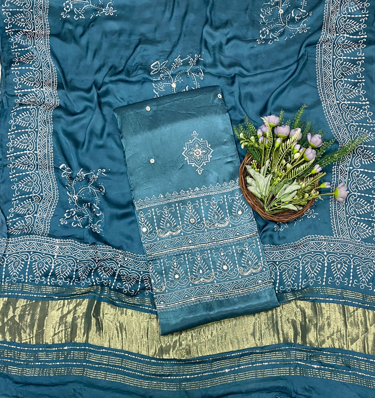 649C Jaipuri Modal Silk Peacock Blue Suit Fabric / CKC Jaipuri Suits