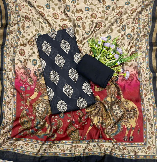 660C Maheshwari Black With Cream Suit Fabric / CKC Maheshwari Suits