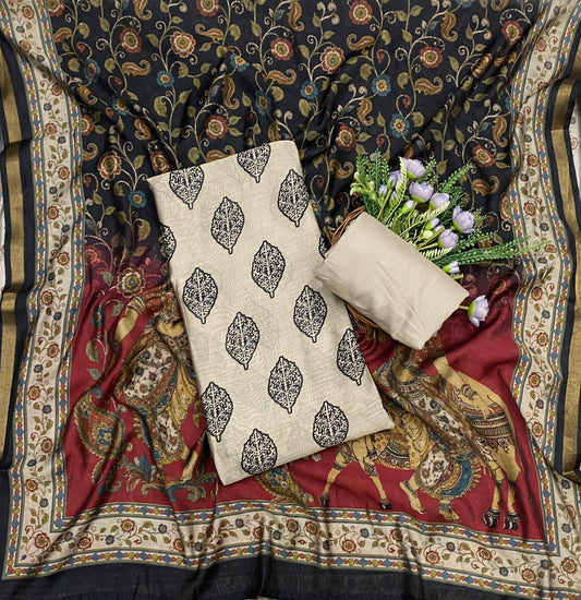 659C Maheshwari Cream With Black  Suit Fabric / CKC Maheshwari Suits