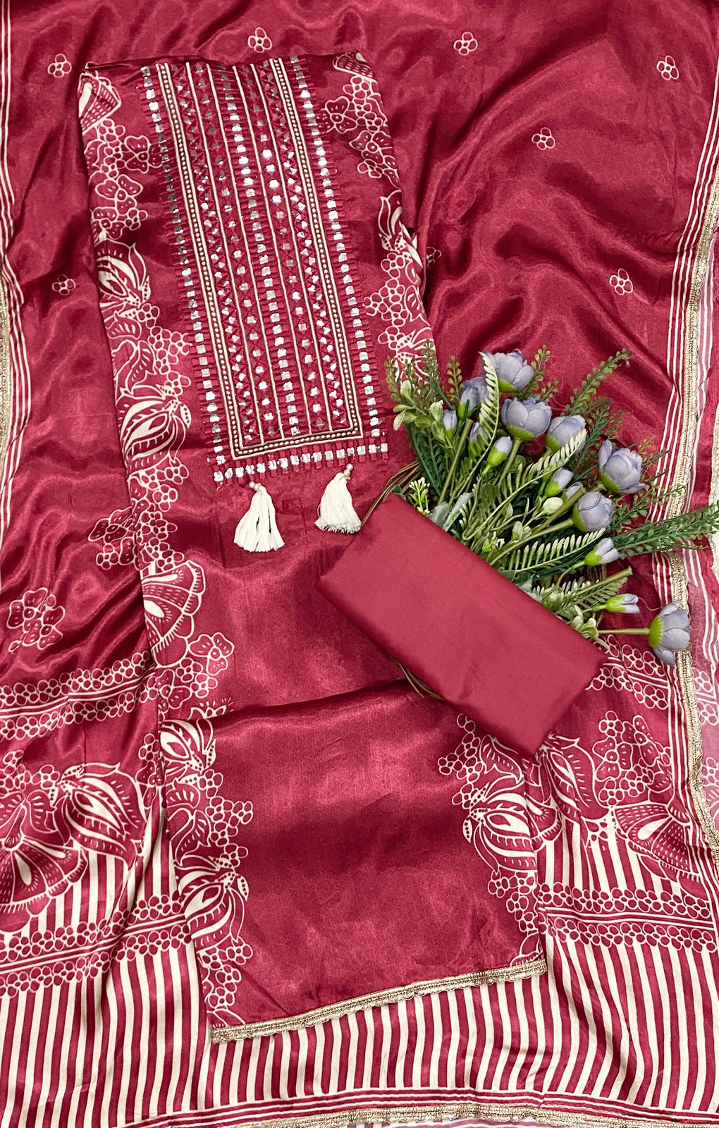 663C Gajji Red Suit Fabric / CKC Jaipuri Suits