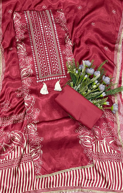 663C Gajji Red Suit Fabric / CKC Jaipuri Suits