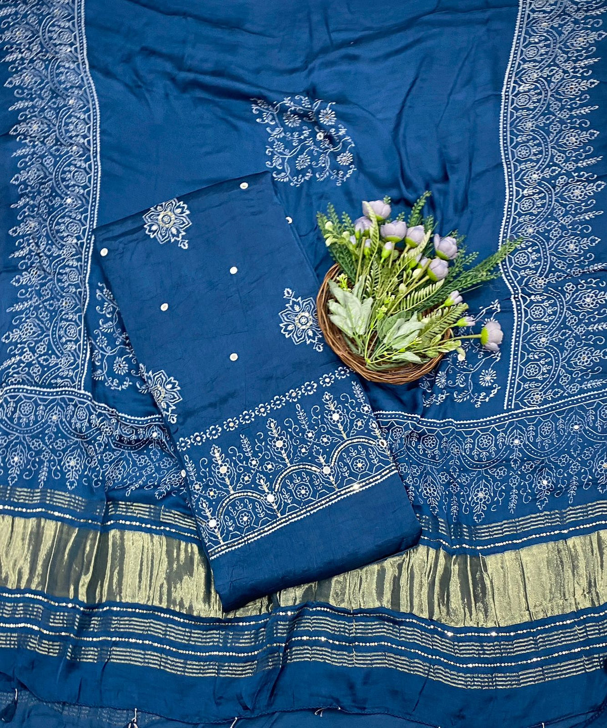 646C Jaipuri Modal Silk Navy Blue Suit Fabric / CKC Jaipuri Suits
