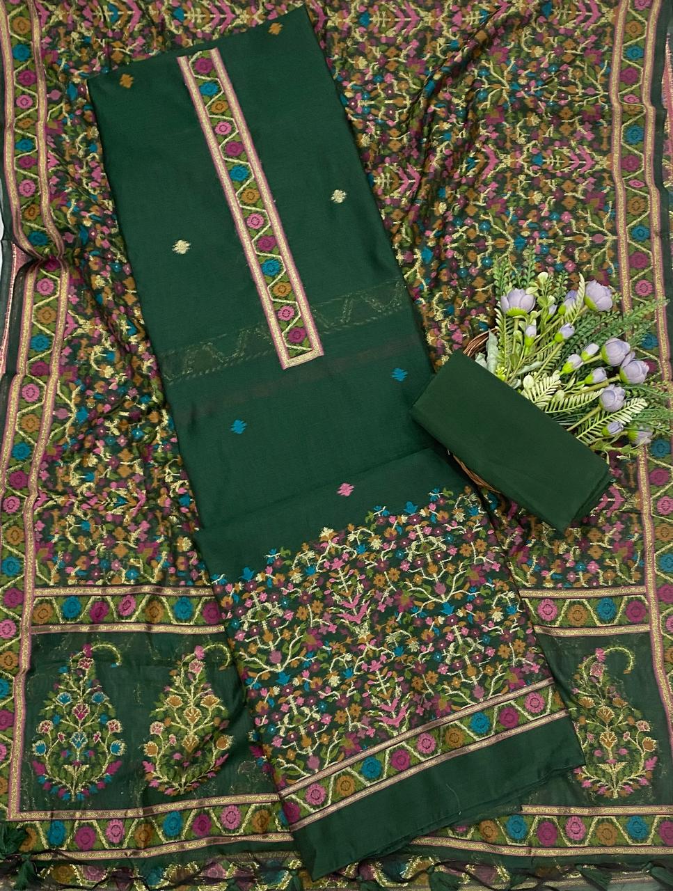680C Jamdani Dark Green Suit Fabric / CKC Jamdani Suits