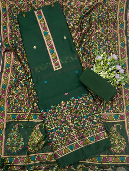 680C Jamdani Dark Green Suit Fabric / CKC Jamdani Suits