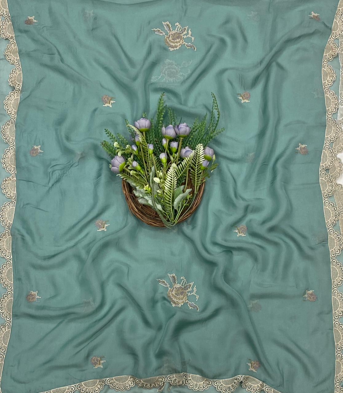 670C Organza Sea Blue Suit Fabric/ CKC Partywear Collection