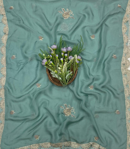 670C Organza Sea Blue Suit Fabric/ CKC Partywear Collection