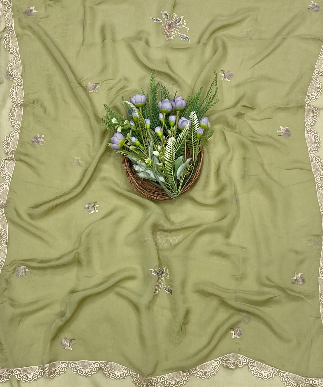 669C Organza Green Suit Fabric/ CKC Partywear Collection
