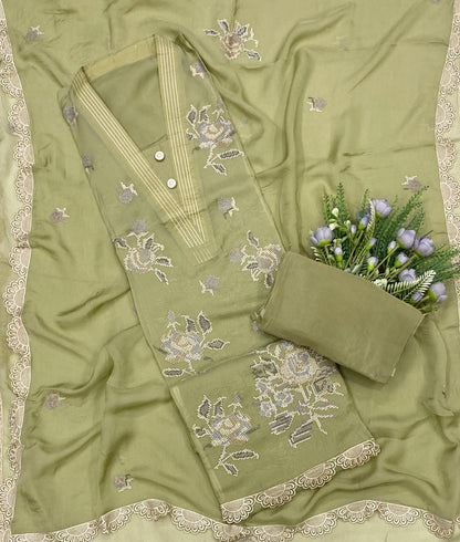 669C Organza Green Suit Fabric/ CKC Partywear Collection